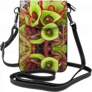 Маленькая сумочка для телефона с принтом хищных растений, сумка через плечо с магнитной застежкой и отделениями для карт, из искусственной кожи Ultra Fiber.