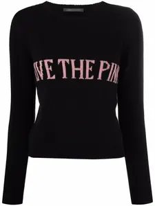 Джемпер вязки интарсия с надписью Alberta Ferretti, черный