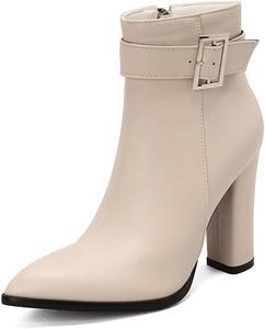 Элегантные женские ботильоны MRKEWUNEY с среднем каблуком и боковой застежкой-молнией, 98 Beige