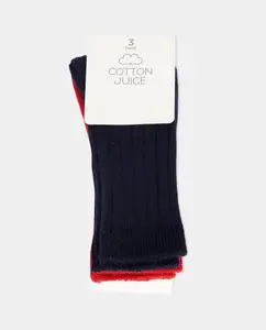 Упаковка из 3 ребристых высоких носков для мальчиков Cotton Juice, мультиколор