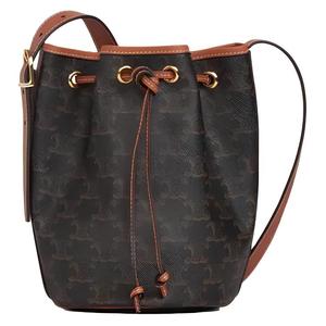 CELINE Триумф холщовая сумка с телячьей кожей ведро сумка через плечо маленький размер женский рыжевато-коричневый