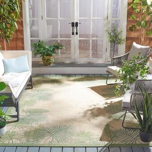 Ковер SAFAVIEH, 244 x 305 см,  Courtyard Collection Cream / Green CY7945 для помещений и улицы, водонепроницаемый, легко чистится, для патио, заднего двора, прихожей