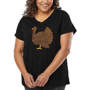 Футболка V-neck с принтом Thanksgiving для женщин plus size La Pop Art, Black