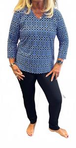 Топ с V-образным вырезом и рукавом 3/4 в королевском синем и черном цветах Lulu-B