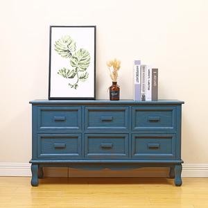 Mikemijia Комод 100х33х56 см для гостиной и прихожей, 6 ящиков, в синем цвете