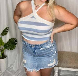 "Летний соблазн" полосатый топ-бюстье в синем цвете LE LIS