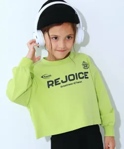 Укороченная футболка с длинными рукавами и принтом от Devil Lab для девочек, 100% хлопок, коллекция весна-лето 2025 Devirock, цвет 004-Logo-L Yellow Green