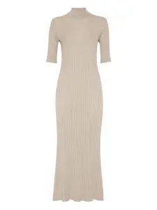 Платье миди с воротником-стойкой Brunello Cucinelli, бежевый
