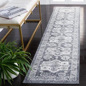 Ковер-дорожка SAFAVIEH, 61 x 275 см, Toscana Collection - Grey & Dark Grey, деревенский восточный дизайн, не линяет и прост в уходе, идеален для помещений с высокой проходимостью в гостиной, спальне (TOS660F)