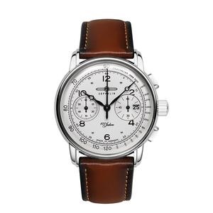ZEPPELIN Часы Hundred Years Collection Quartz Movement Men's Watch Wrist Watch White Dial Stainless Steel Case 8676 1, 8676-1 White Disc Dark Brown Leather Belt