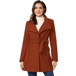 Женский зимний классический длинный плащ с воротником-стойкой и завязкой на талии ALLEGRA K, цвет Red Brown