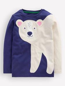 Детская хлопковая футболка с веселым аппликацией Mini Boden, Blue Marl Polar Bear