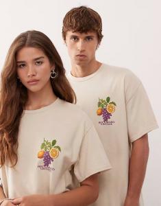 Футболка унисекс oversize с графическим принтом фруктов в камне Reclaimed Vintage, серо-бежевый