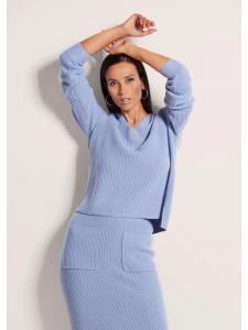 MADELEINE Вязаный свитер с длинными рукавами и V-образным вырезом дымчато-синего цвета