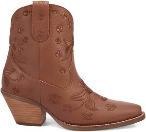 Женские ботильоны Dingo с вышивкой цветов, с открытым носком, на невысоком среднем каблуке 2-3, коричневые