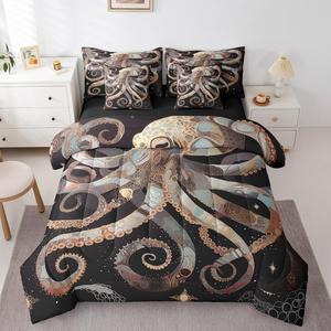 Erosebridal Комплект постельного белья Octopus для детей и подростков, масляная живопись морская тематика, 7 предметов, Brown Black