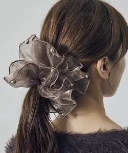 Прозрачная большая резинка для волос Sphere Sheer Big Scrunchie 2 Goldy, цвет Silver Plated 2