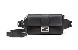 Сумка-багет из кожи коровы, плечевая сумка, кросс-боди, поясная сумка, черная мужская FENDI