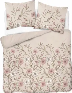 Постельное белье, фланелевое, теплое, зимнее 200х220 5633б Бежевый, цветочный Detexpol