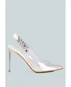 Женские босоножки Goddess на пятке с пяткой на шпильке металлизированного цвета London Rag, белый