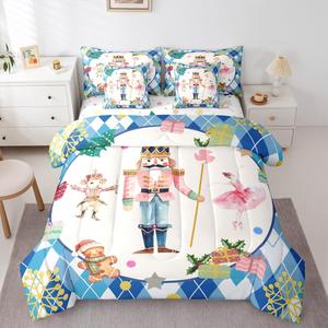 Erosebridal Комплект постельного белья Christmas Diamond с рождественским принтом в стиле кантри, голубой, Blue