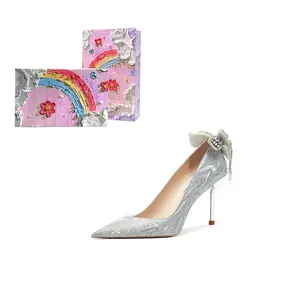 Женские туфли на тонком каблуке, серебристые Crelinkxlat, [Oil Painting Box]Silver 6Cm