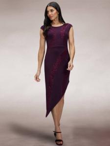 Кружевное асимметричное облегающее платье миди HotSquash, цвет Damson