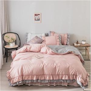 RASRGTRQ Комплект постельного белья Cotton Plaid Pleat с многослойными рюшами белого цвета Color 2