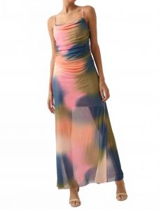 Тай-дай ажурное плиссированное корсетное платье макси в розовом/синем/зеленом PROMESA
