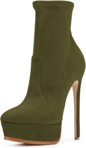 Женские стильные ботильоны FSJ, тонкий высокий каблук, платформа, заостренный носок, замша, для вечеринки, офиса и повседневной носки, размеры 4-15 US, Green