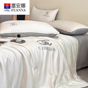 Fuanna Комплект летнего постельного белья из 4 предметов (шелковое одеяло 180х220 см, наволочка, простыня на резинке 150 см), цвет Camellia - Light Beige