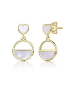 Серьги-Подвески Rachel Glauber с покрытием из 14-каратного золота и белым перламутром в форме сердца и круга Gigigirl, gold