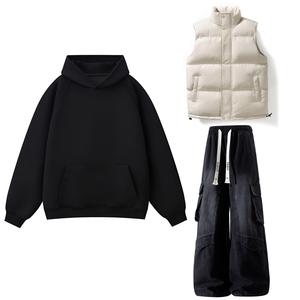 Повседневная спортивная одежда Unisex с лацканом Lapel Moderate X1617, черный fleece-lined sweatshirt+белый vest+черный pants