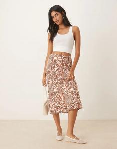 Гламурная юбка миди косого кроя в цвете «зебра» белого и бежевого цвета