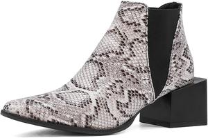 Женские модные ботильоны на массивном каблуке с эластичной вставкой, удобные, лаконичные, с имитацией кожи змеи, с квадратным носком и высоким каблуком LYYSKY, White