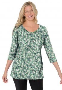 Женская футболка Within Perfect с принтом, рукавами три четверти и V-образным вырезом Woman Within, Sage blossom vine