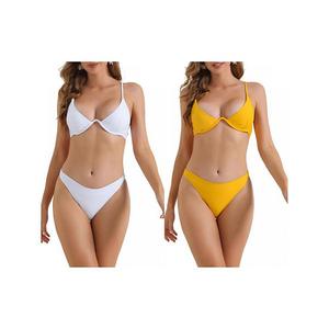2 комплекта женского бикини с бюстгальтером на косточках и треугольными трусиками на тонких бретелях Inspire Chic, White Yellow