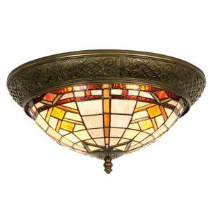 Потолочный светильник Clayre & Eef Tiffany Ø 38x19 см коричневый бежевый стеклянный треугольник Clayre&Eef