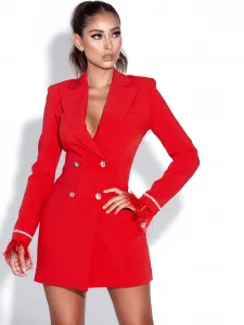 Платье-блейзер Women Quilla Red Feather Crystal Sleeve Backless Blazer Dress Miss Circle