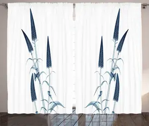 Штора ABAKUHAUS "Рустикальный цветок", рентгеновский снимок цветка, присборенная штора для спальни с петлями и крючками, 280 x 175 см, цвет "Бирюзовый белый"