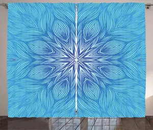 Штора ABAKUHAUS Blue Mandala Rustic, психоделическая абстракция, универсальные ленточные шторы для гостиной с петлями и крючками, 280 x 245 см, цвет: белый, аквамариновый Abakuhaus
