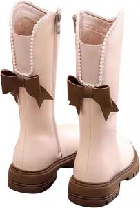 Детские сапоги до колена для девочек, сапоги средней длины, верховые сапоги, искусственная кожа, молния, панк/гот стиль, осень-зима, с бантом, боевые сапоги, маленькие и большие размеры Generic, A04 Beige