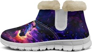 Женские зимние ботинки Howilath с принтом дельфинов, сапоги для снега, пушистые ботинки с противоскользящей подошвой, ботильоны на молнии, Purple Horse