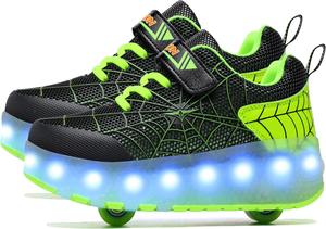 Детские роликовые кроссовки Aikuass с USB-подзарядкой и светящейся LED-подсветкой для мальчиков и девочек, черный/зеленый