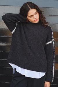 Вязаный свитер Celine с контрастной строчкой Hush, серый