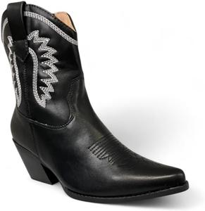 Женские ковбойские и ковбойски-королевские ботильоны с заостренным носком и низким широким каблуком ABSOLEX, Black