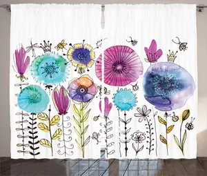 Штора в деревенском стиле Стрекоза от ABAKUHAUS, Hello Summer Concept, присборенная тесьма для спальни с петлями и крючками, 280 x 245 см, розово-голубой цвет Abakuhaus