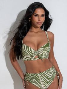 Топ бикини Maya Bay с мягкими чашками на косточках и завязками Pour Moi, Khaki/White