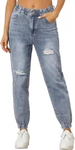 Allegra K джинсы-джоггеры с высокой талией для женщин Casual, рваные, distressed, карго