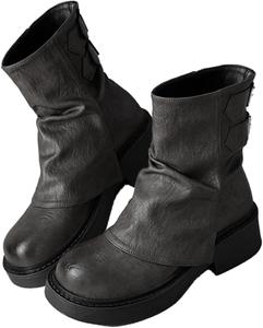 NICO×ASH Женские винтажные коричневые ботильоны на каблуке с отворотом и ретро-пряжкой, ботинки для уличного стиля